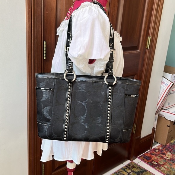 Coach signature Lurex Shoulder bag  tote  canvas/leather  black / black metallic - Picture 3 of 17